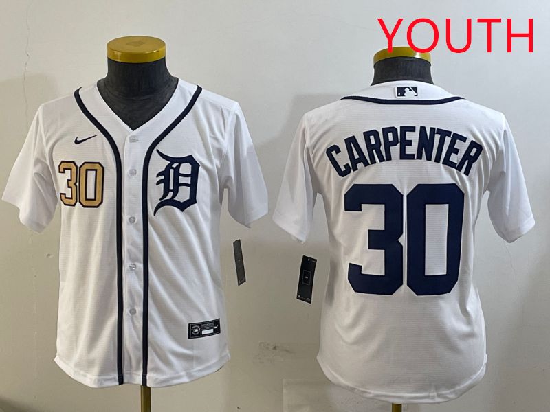 Youth Detroit Tigers #30 Carpenter White Game 2025 Nike MLB Jersey style 1->youth mlb jersey->Youth Jersey
